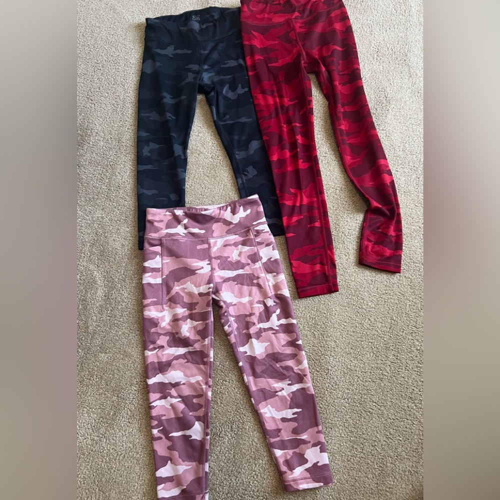 3 pairs Athleta leggings, 2 capri, 1 (red) full length